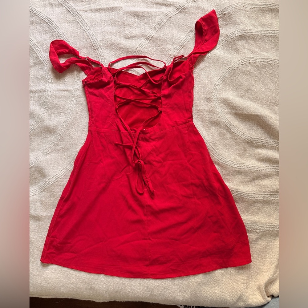 NWT Princess Polly Red Off-Shoulder Sweetheart Neck Back Corset Tie Dress - Picture 7 of 8